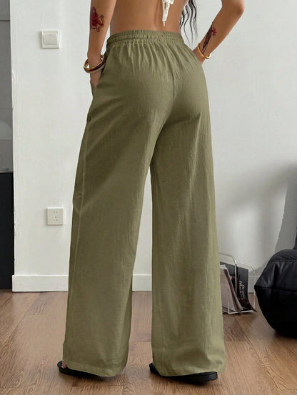 Coolane Women's Summer Country Concert Going Out Beach Outfits Boho Basic Minimalist Washed 100%Cotton White Pants Curved Hem Pants
