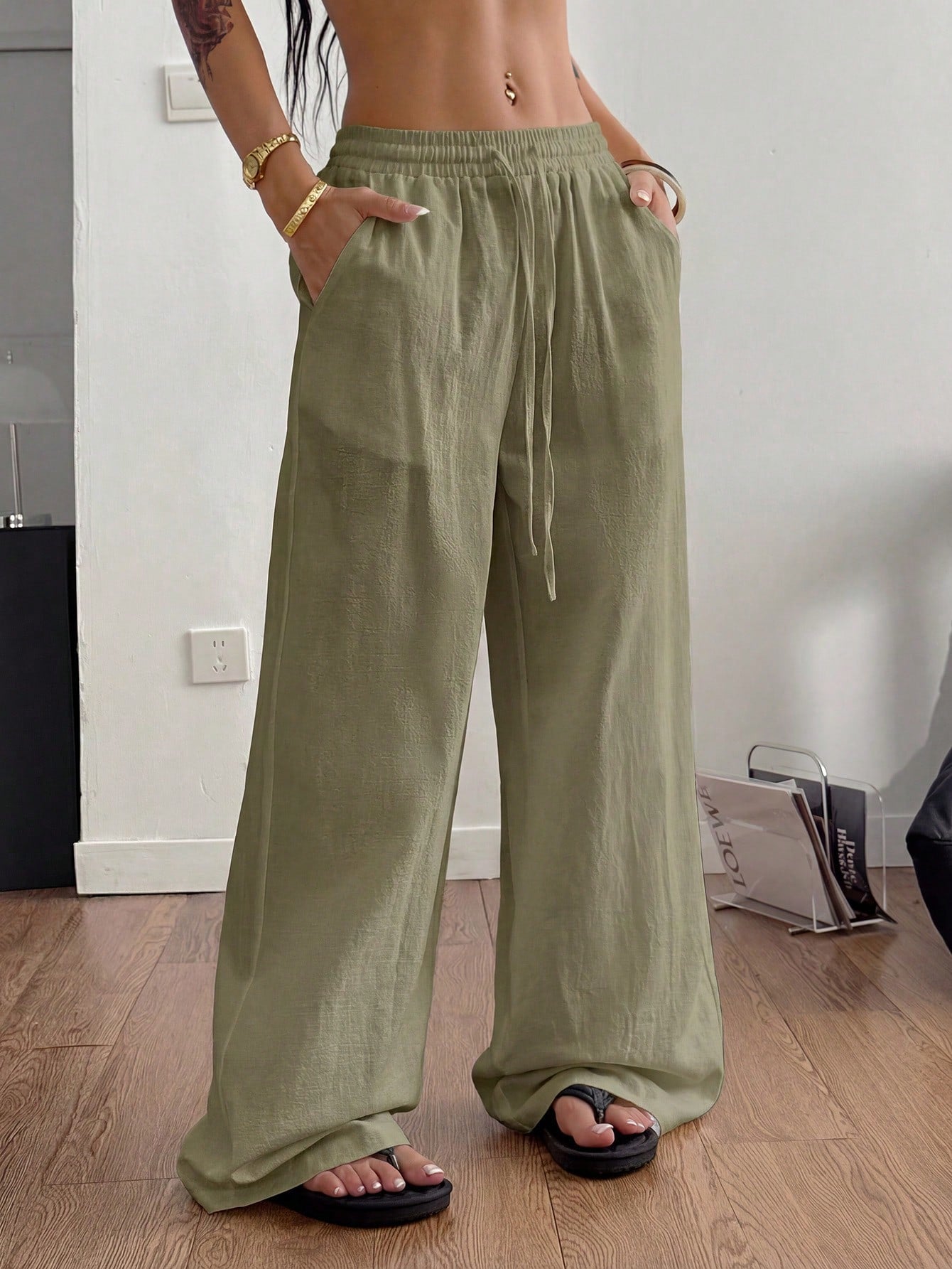 Coolane Women's Summer Country Concert Going Out Beach Outfits Boho Basic Minimalist Washed 100%Cotton White Pants Curved Hem Pants