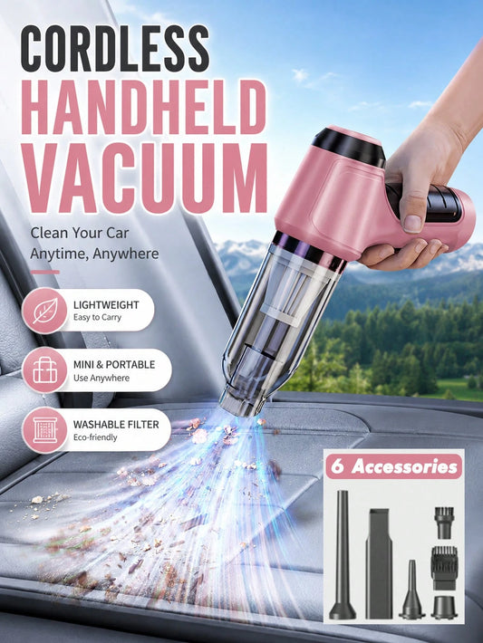 Cordless Handheld Car Vacuum Cleaner, Mini Portable Wireless Auto Vacuum, Lightweight & Mini Compact Design, Easy Carry Car Interior Cleaner, Washable Filter, 6 Accessories Kit, Multi-Nozzle, Car Acce