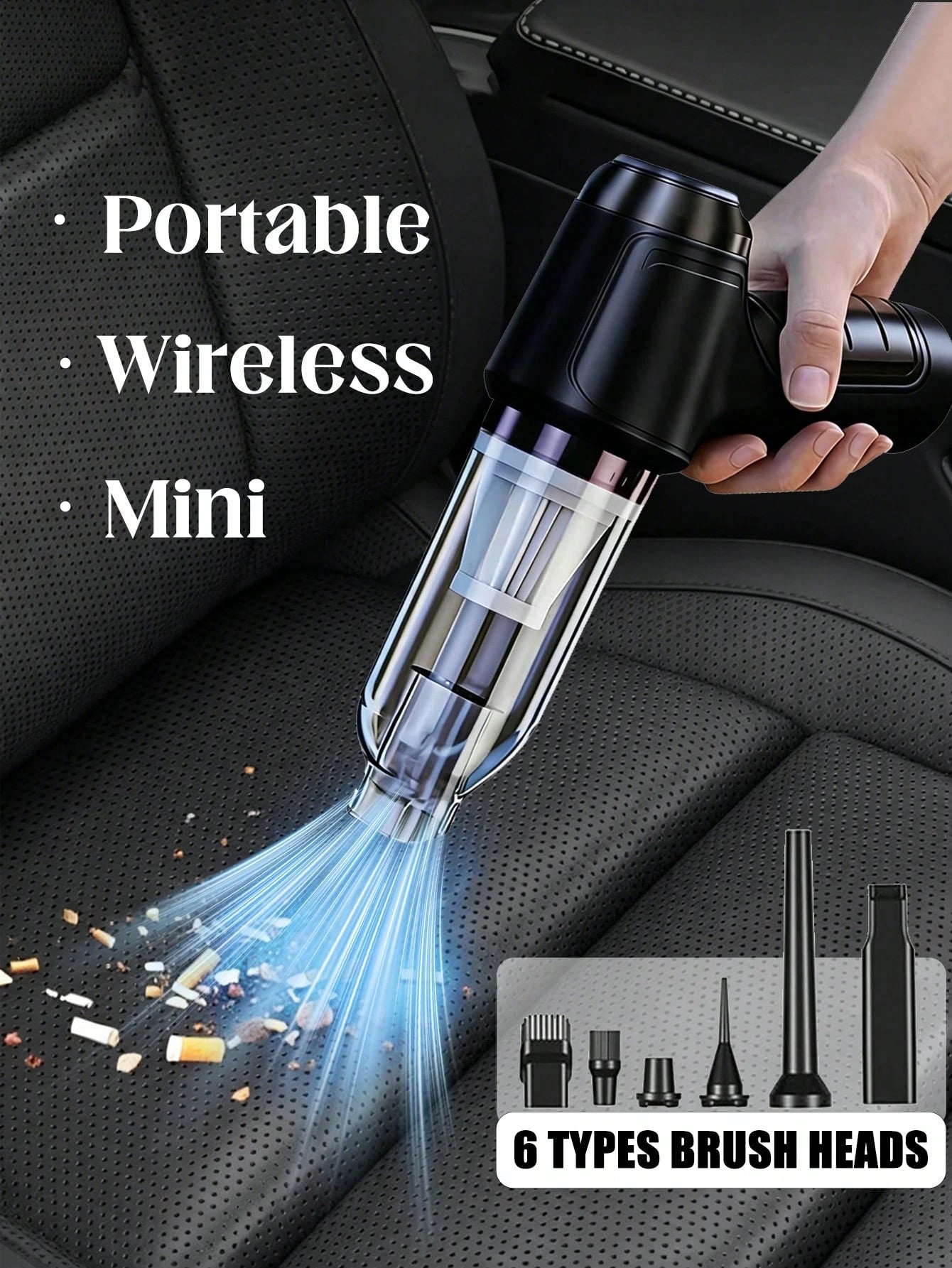 Cordless Handheld Car Vacuum Cleaner, Mini Portable Wireless Auto Vacuum, Lightweight & Mini Compact Design, Easy Carry Car Interior Cleaner, Washable Filter, 6 Accessories Kit, Multi-Nozzle, Car Acce