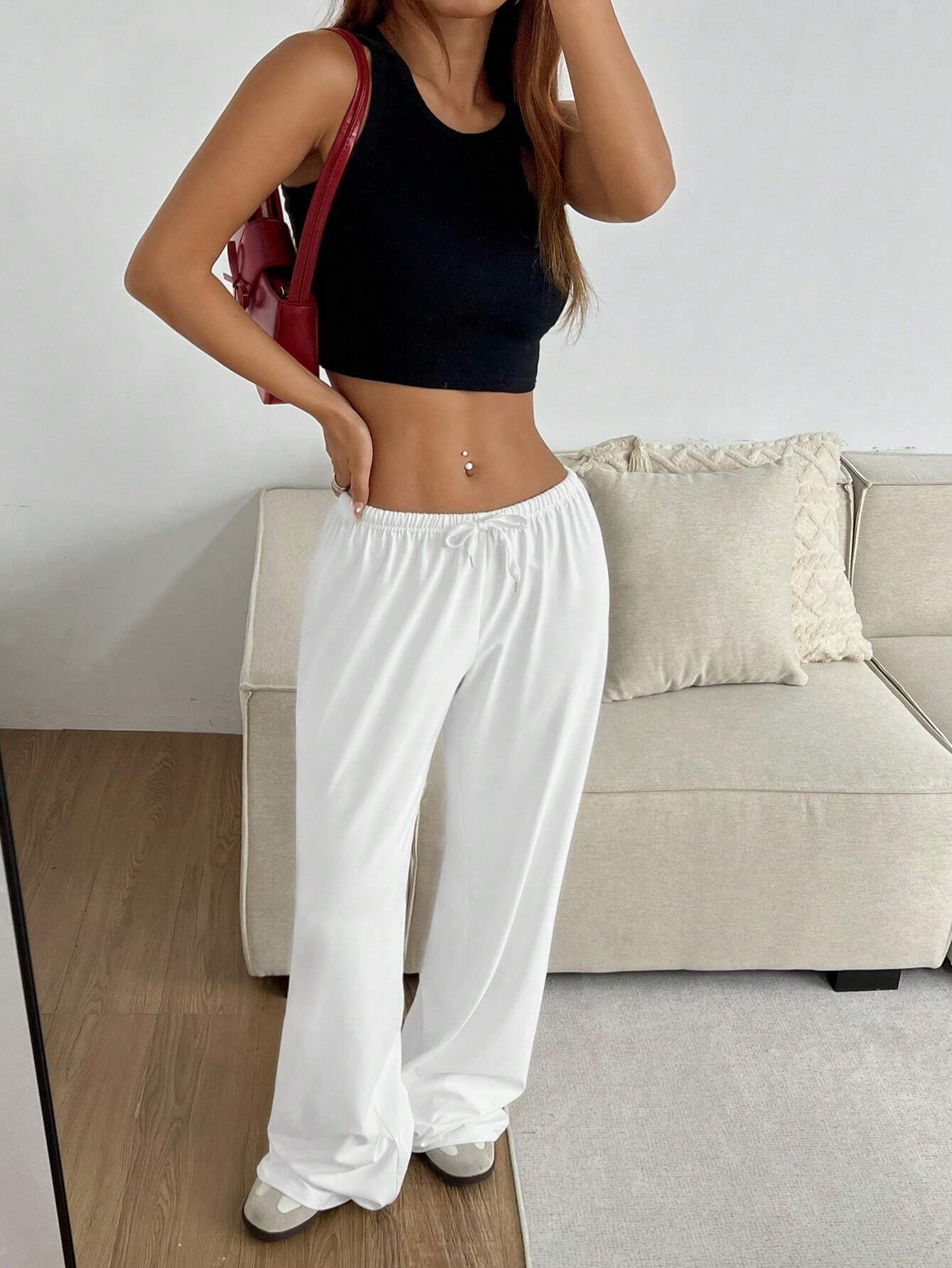 CovetEZ Women's Casual Heart Cartoon Bear Printed Drawstring Waist Long Pants Valentine Day