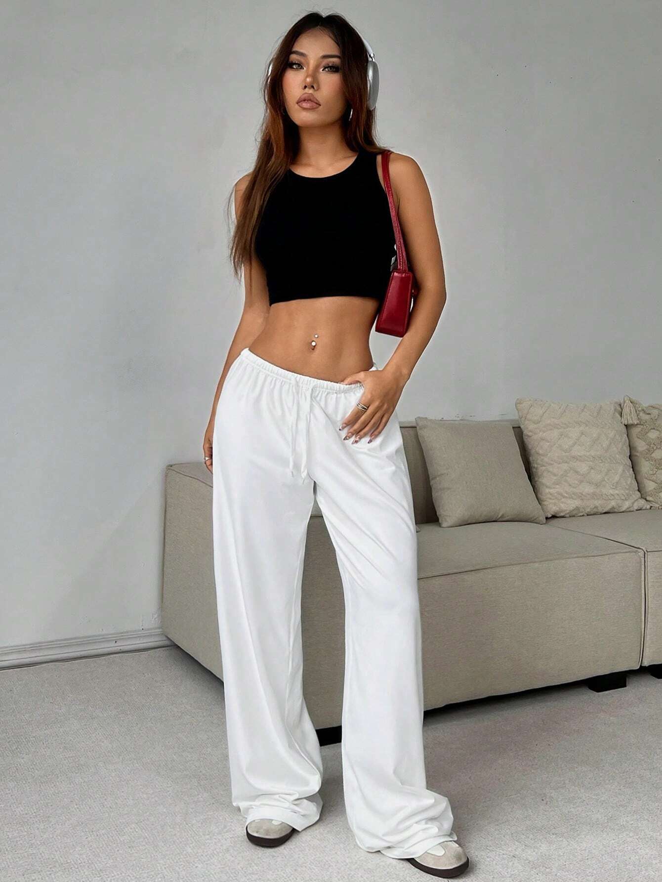 CovetEZ Women's Casual Heart Cartoon Bear Printed Drawstring Waist Long Pants Valentine Day