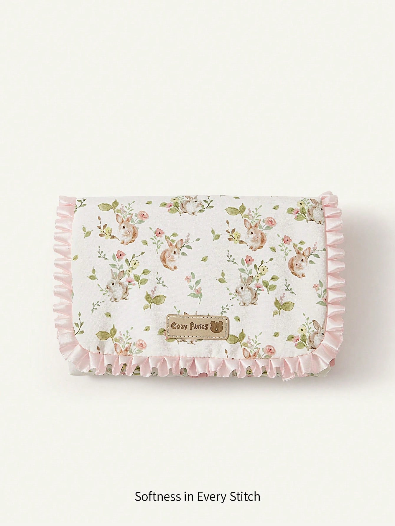 Cozy Pixies 1pc Floral Rabbit Adorable Ruffle Oxford Cloth Baby Diaper Pad, New Fashionable Convenient Baby Waterproof Changing Pad, Portable For Outdoor & Casual Use