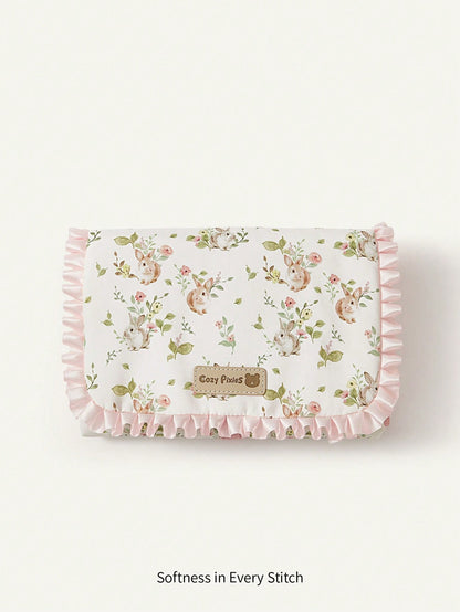 Cozy Pixies 1pc Floral Rabbit Adorable Ruffle Oxford Cloth Baby Diaper Pad, New Fashionable Convenient Baby Waterproof Changing Pad, Portable For Outdoor & Casual Use