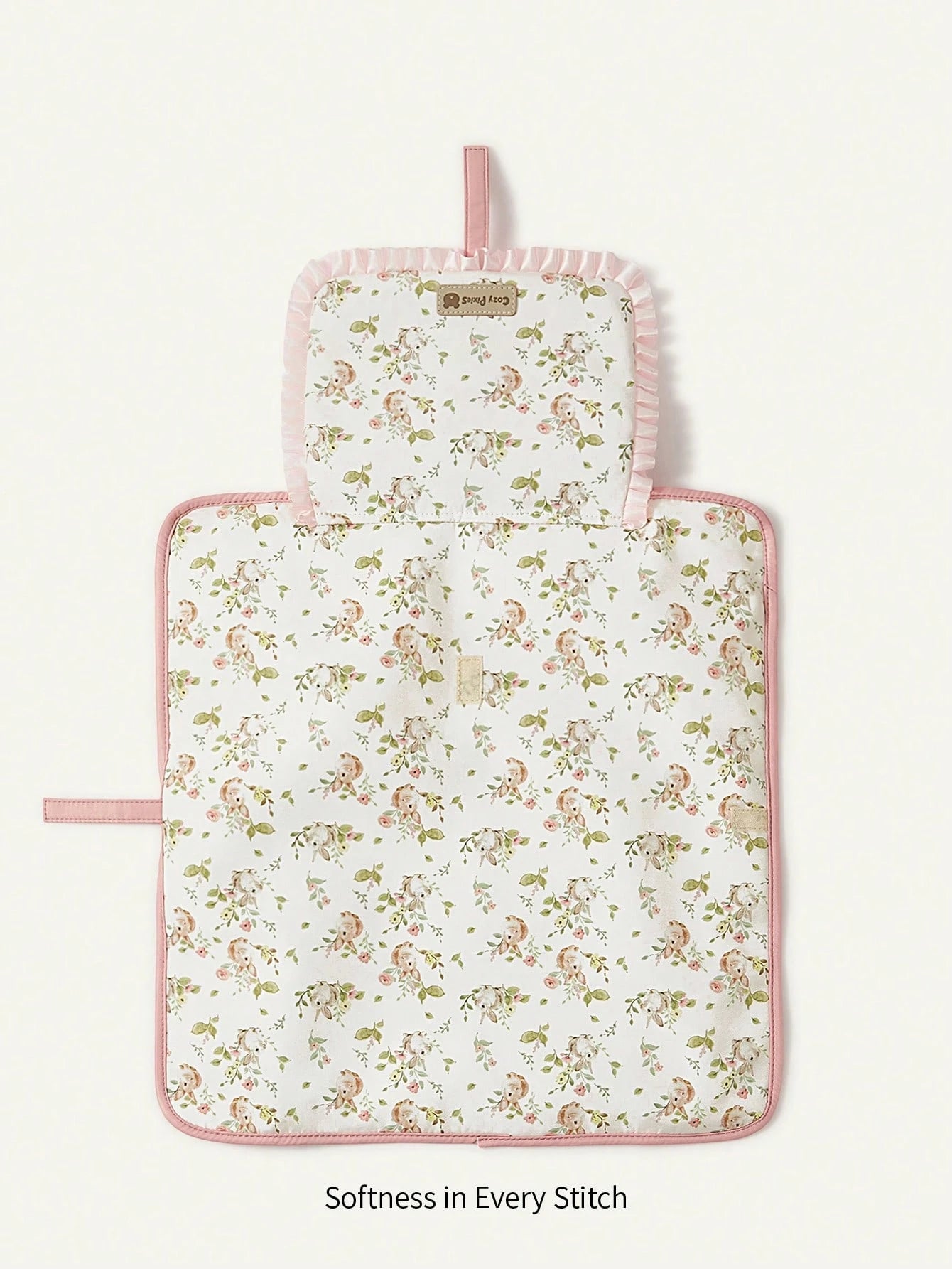 Cozy Pixies 1pc Floral Rabbit Adorable Ruffle Oxford Cloth Baby Diaper Pad, New Fashionable Convenient Baby Waterproof Changing Pad, Portable For Outdoor & Casual Use