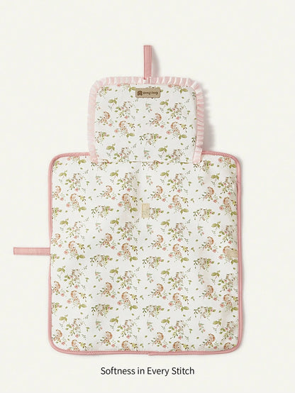 Cozy Pixies 1pc Floral Rabbit Adorable Ruffle Oxford Cloth Baby Diaper Pad, New Fashionable Convenient Baby Waterproof Changing Pad, Portable For Outdoor & Casual Use