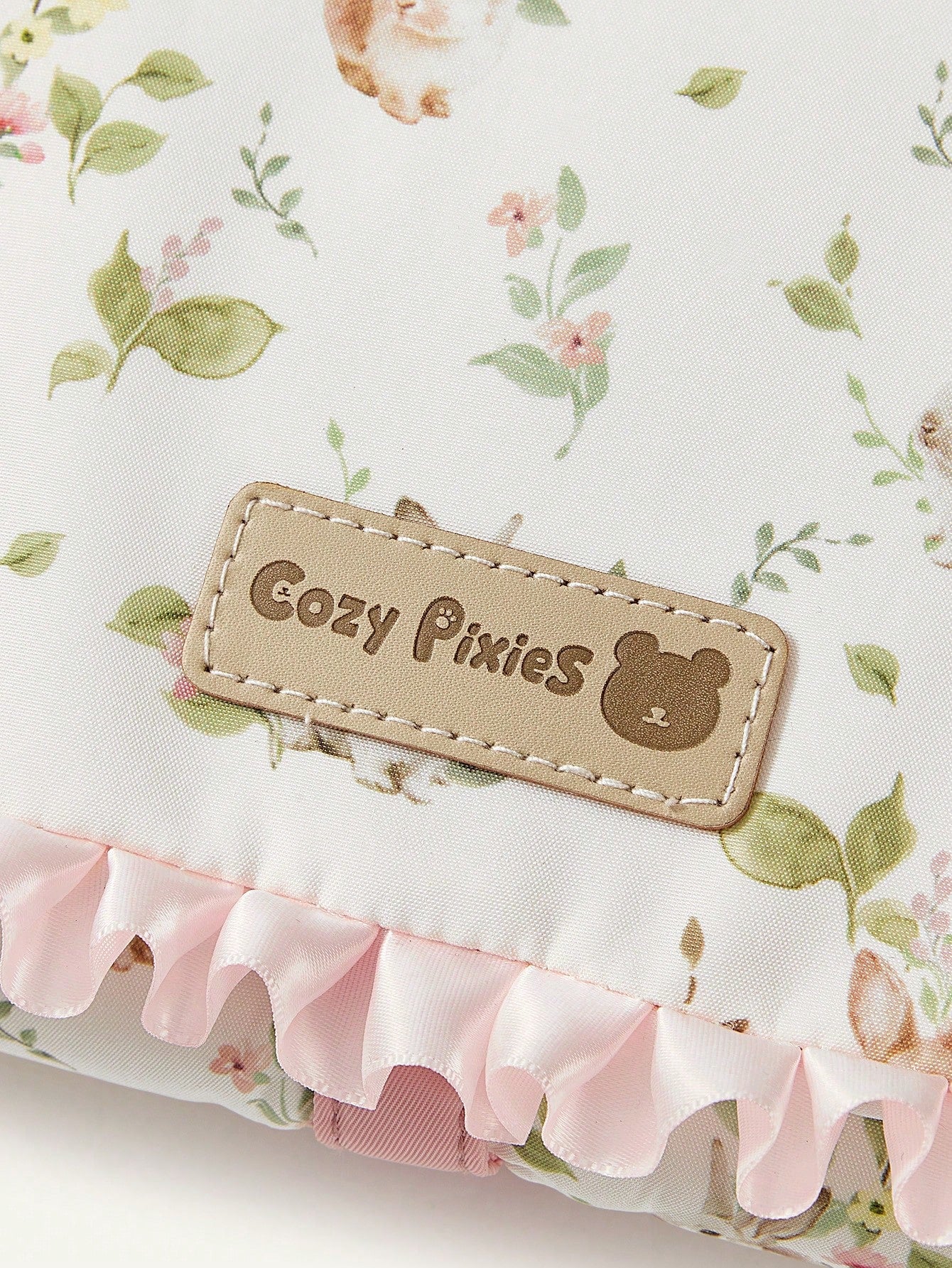 Cozy Pixies 1pc Floral Rabbit Adorable Ruffle Oxford Cloth Baby Diaper Pad, New Fashionable Convenient Baby Waterproof Changing Pad, Portable For Outdoor & Casual Use