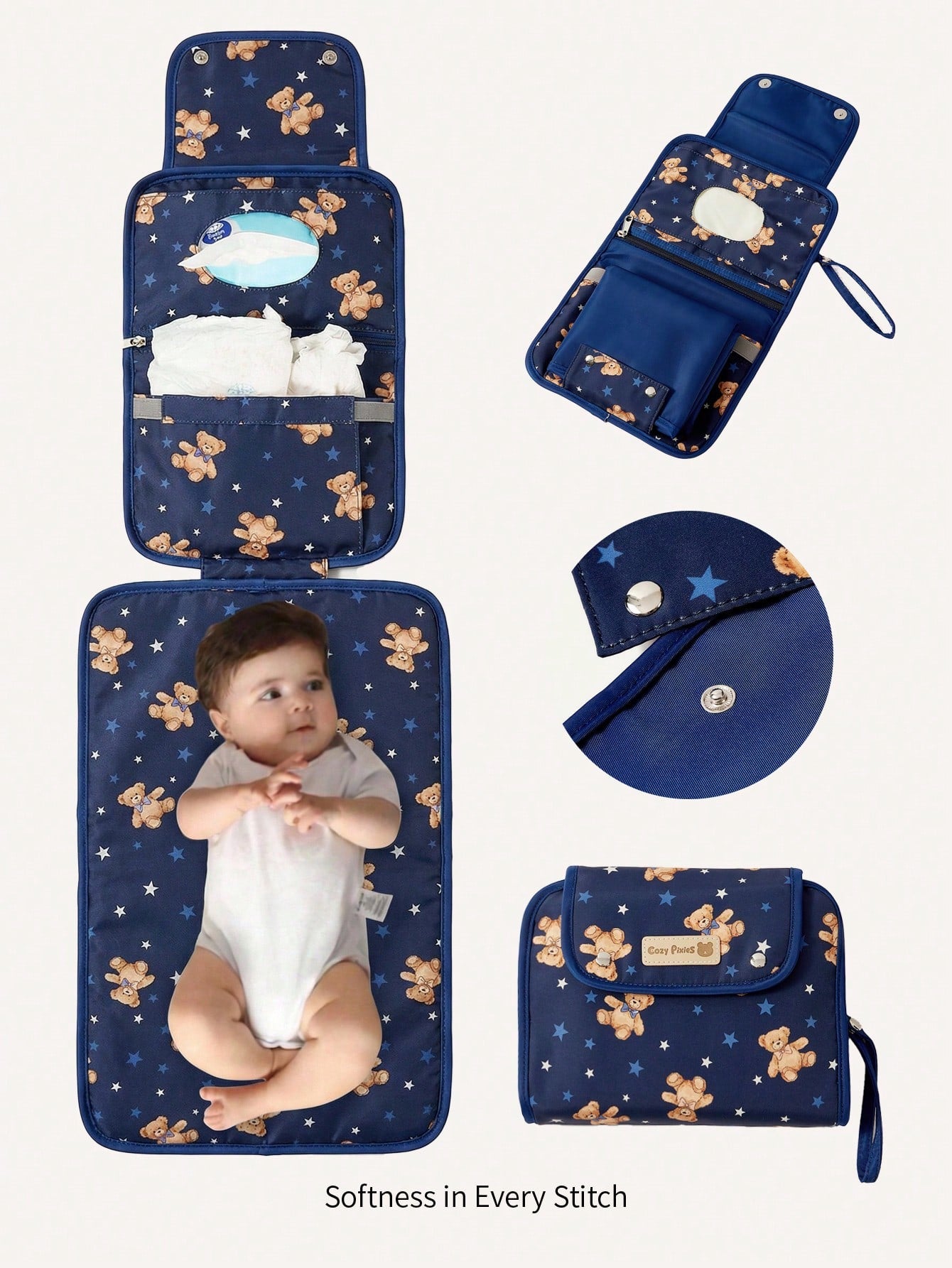 Cozy Pixies 1pc Floral Rabbit Adorable Ruffle Oxford Cloth Baby Diaper Pad, New Fashionable Convenient Baby Waterproof Changing Pad, Portable For Outdoor & Casual Use