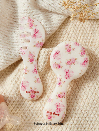Cozy Pixies 2-Piece Set Of Soft Pink Bow Flower Hair Brush Comb Set, Gently Remove Hair Tangles, Prevent Cradle Scab, And Protect The Baby's Fontanelle At The Same Time.