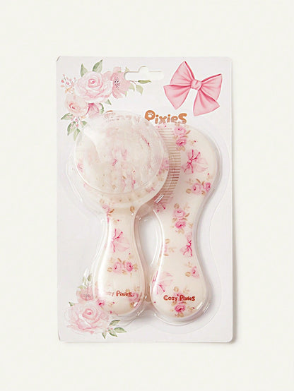 Cozy Pixies 2-Piece Set Of Soft Pink Bow Flower Hair Brush Comb Set, Gently Remove Hair Tangles, Prevent Cradle Scab, And Protect The Baby's Fontanelle At The Same Time.