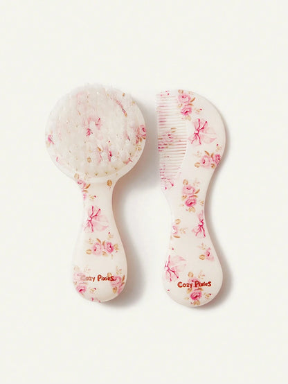 Cozy Pixies 2-Piece Set Of Soft Pink Bow Flower Hair Brush Comb Set, Gently Remove Hair Tangles, Prevent Cradle Scab, And Protect The Baby's Fontanelle At The Same Time.