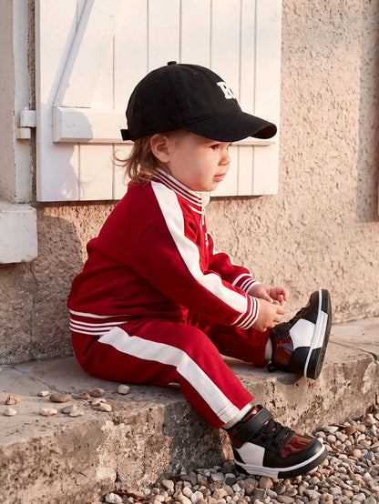 Cozy Pixies Autumn And Winter Fashion Versatile Fun Cute Black And Red Contrasting Colors Boys High-Top Velvet Baby Sneakers College Style Homecoming Season