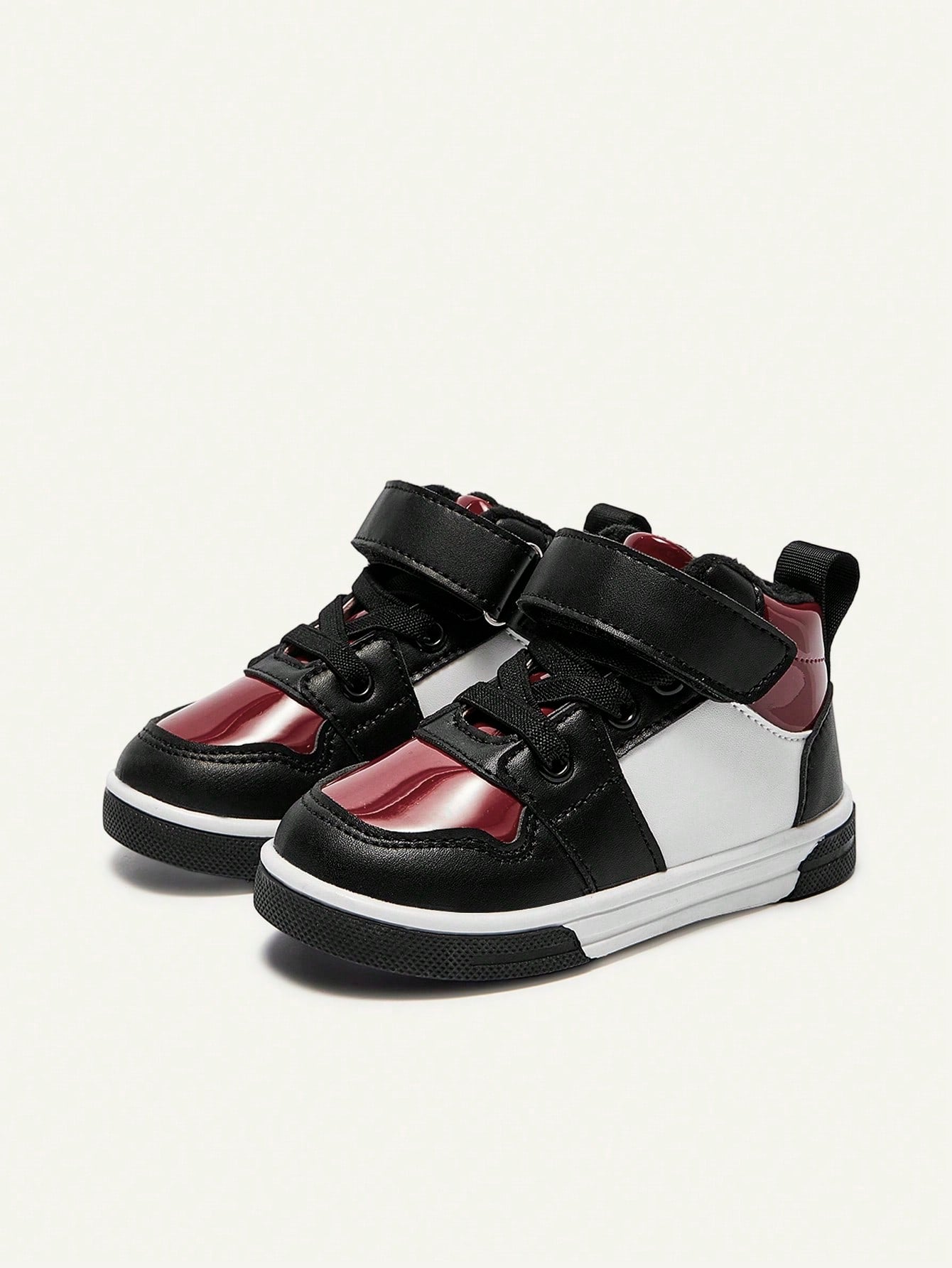 Cozy Pixies Autumn And Winter Fashion Versatile Fun Cute Black And Red Contrasting Colors Boys High-Top Velvet Baby Sneakers College Style Homecoming Season