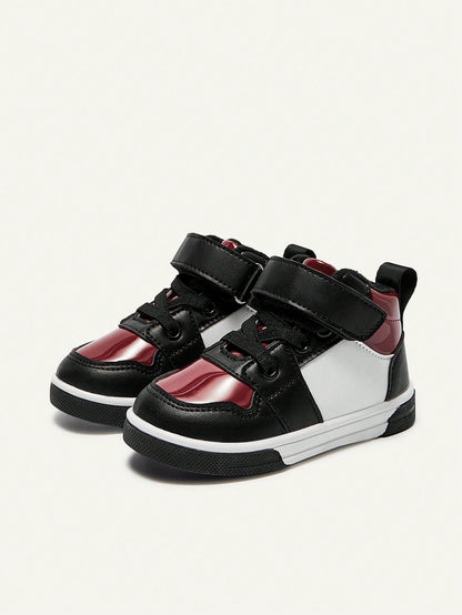 Cozy Pixies Autumn And Winter Fashion Versatile Fun Cute Black And Red Contrasting Colors Boys High-Top Velvet Baby Sneakers College Style Homecoming Season