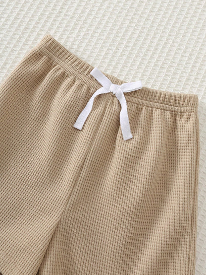 Cozy Pixies Baby Boy Baby Boy Khaki Knit Soft Waffle Fabric Horse Logo Embroidered Gentleman Vest White Short Sleeve Shirt Elastic Waist Shorts 3pcs Set Suitable For Summer Autumn All Seasons Multiple