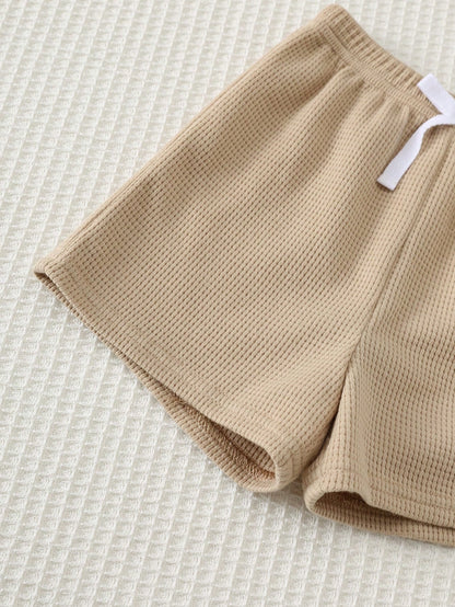 Cozy Pixies Baby Boy Baby Boy Khaki Knit Soft Waffle Fabric Horse Logo Embroidered Gentleman Vest White Short Sleeve Shirt Elastic Waist Shorts 3pcs Set Suitable For Summer Autumn All Seasons Multiple