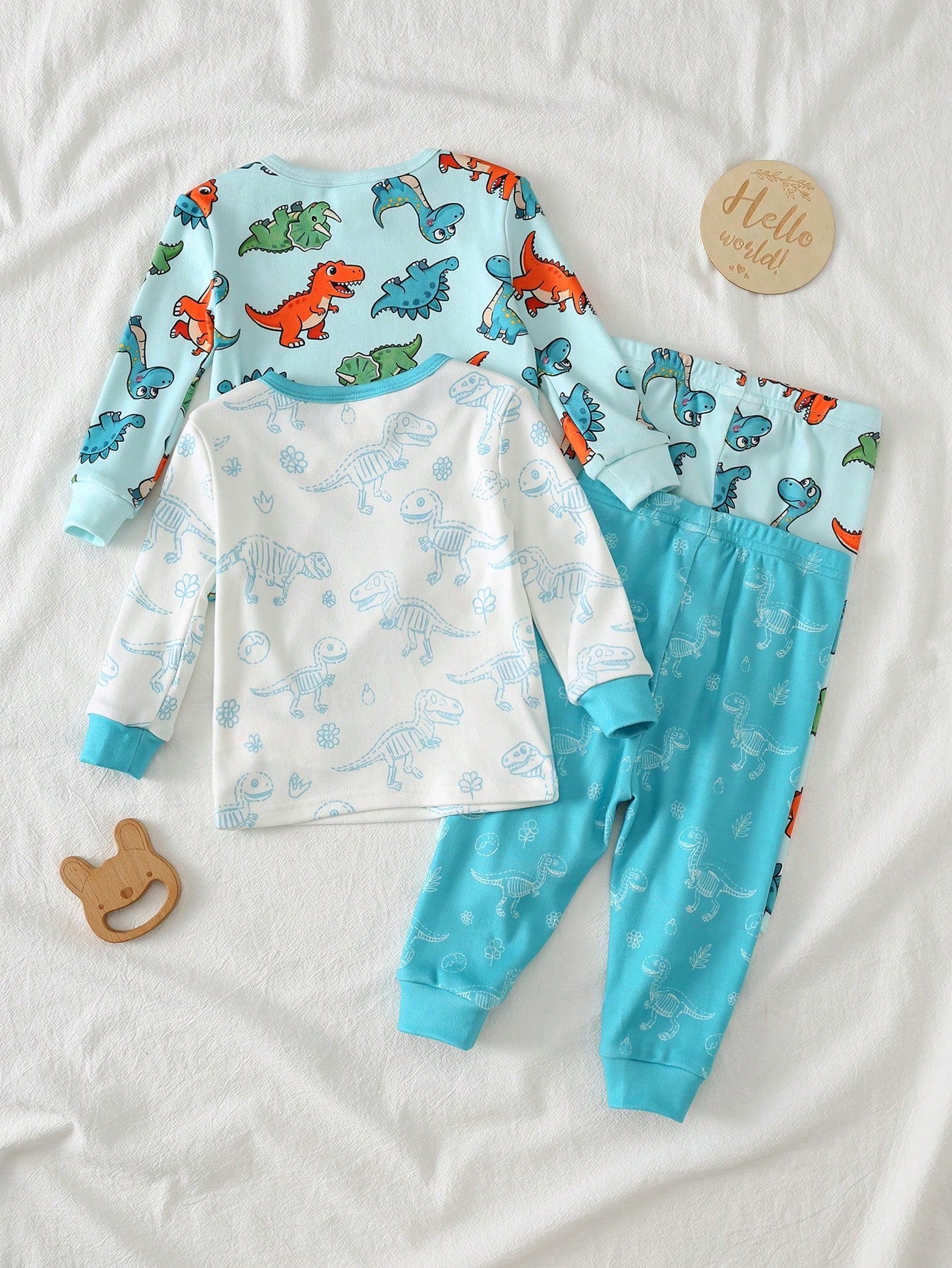 Cozy Pixies Baby Boy Cartoon Animal Print Knit Soft Round Neck Long Sleeve Top And Elastic Waist Long Pants 2-Piece Snug Fit Pajama Set