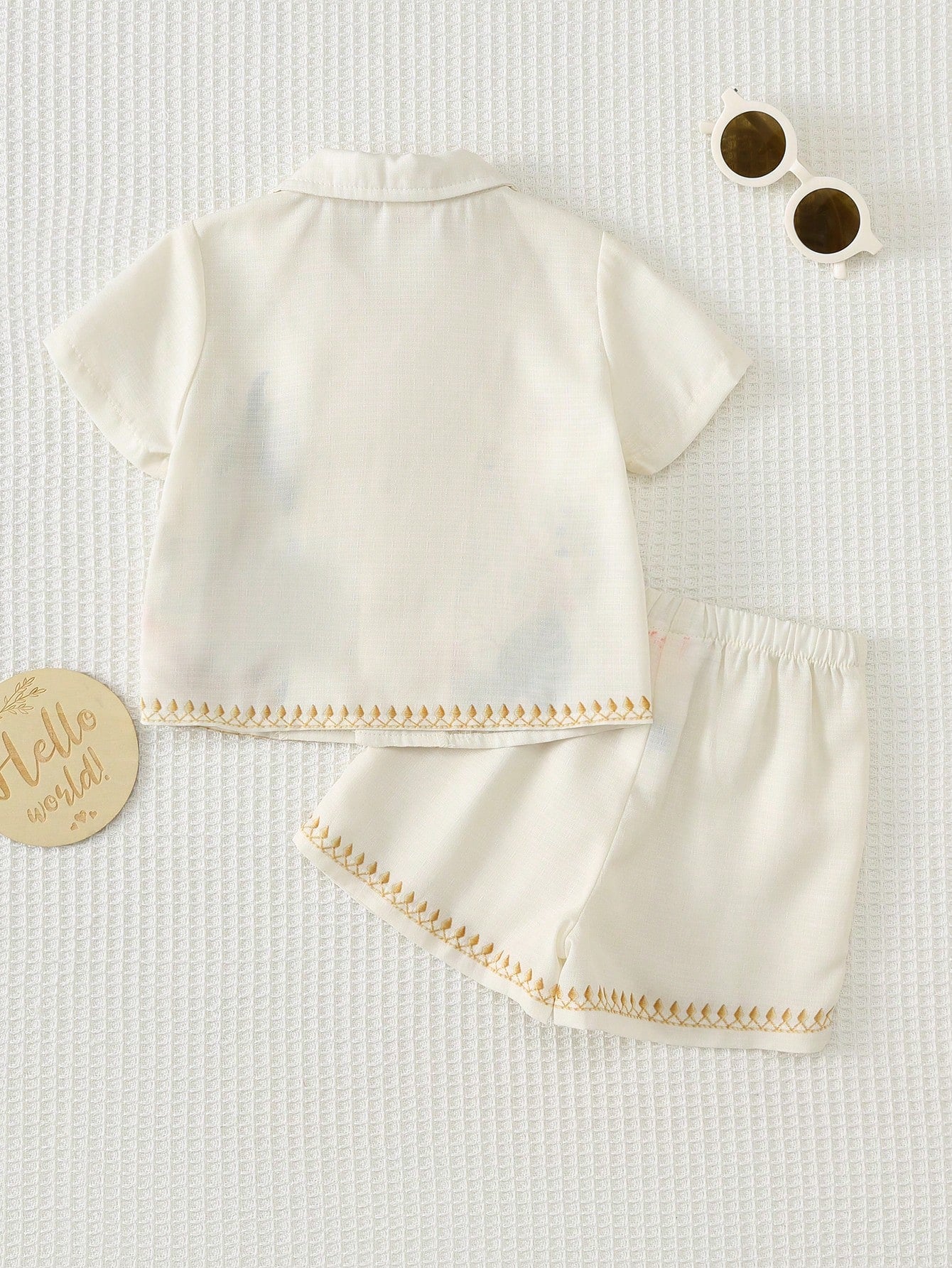 Cozy Pixies Baby Boy Floral Print Polo Collar Short Sleeve Shirt And Elastic Waist Shorts 2-Piece Set