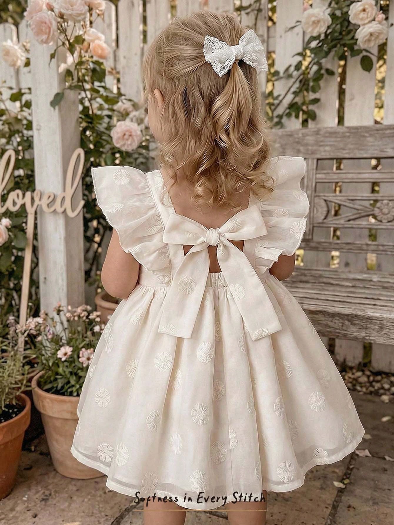 Cozy Pixies Baby Girl Toddler Girl Floral Embroidered Mesh Backless Butterfly Decor Sweetheart Neck Sleeveless Sage Green Summer Cute Flower Girl Princess Dress