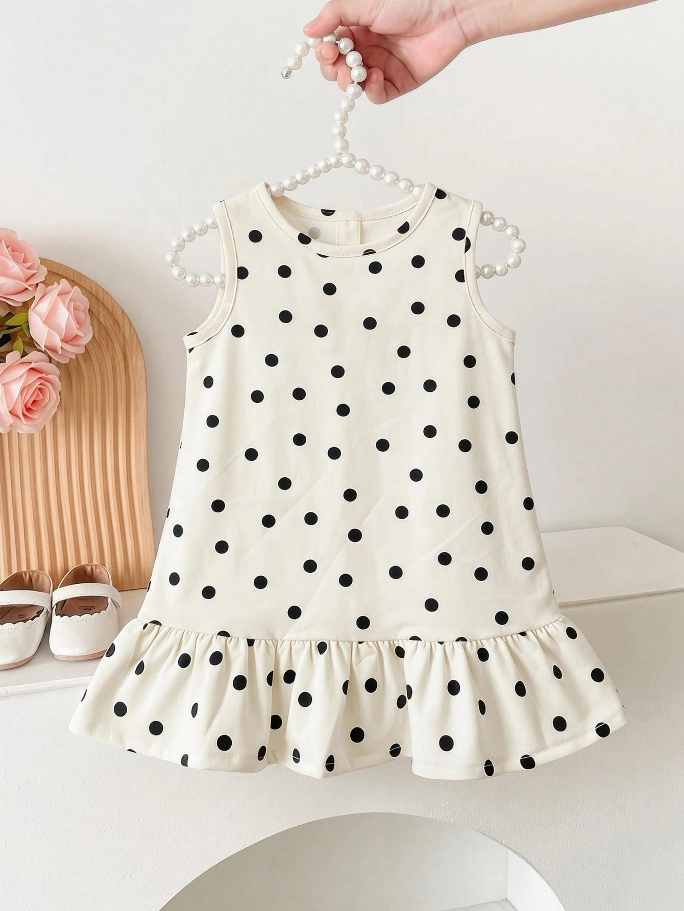 Cozy Pixies Babygirl Cute Polka Dot Ruffle Hem Sleeveless Casual Vacation Dress, Summer