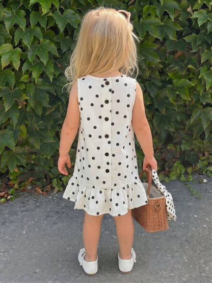 Cozy Pixies Babygirl Cute Polka Dot Ruffle Hem Sleeveless Casual Vacation Dress, Summer