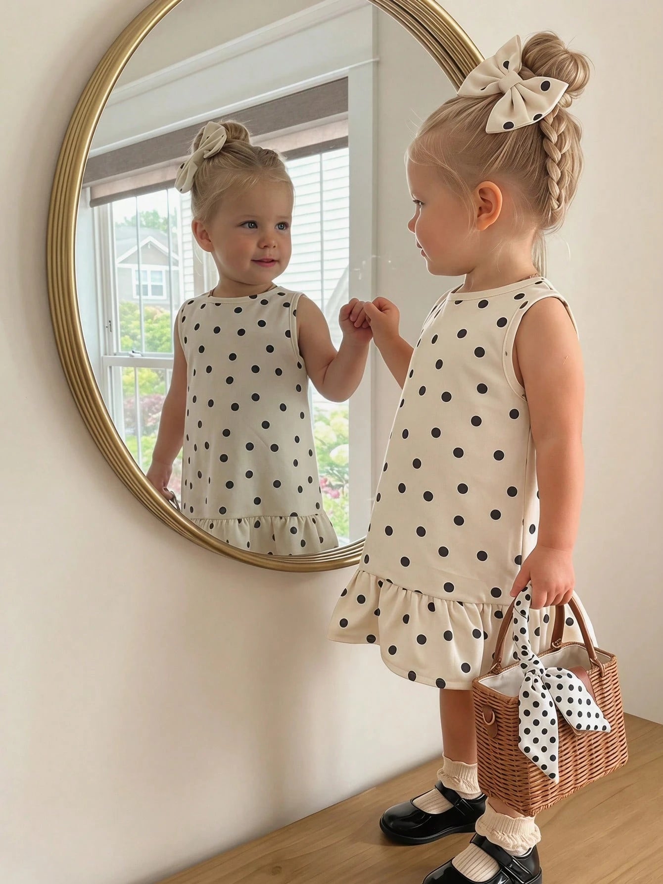 Cozy Pixies Babygirl Cute Polka Dot Ruffle Hem Sleeveless Casual Vacation Dress, Summer