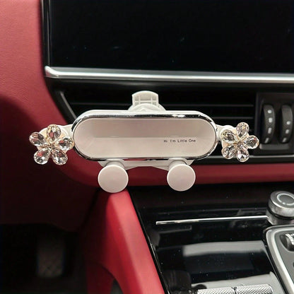 Crystal Flower Transparent Flower Car Phone Holder, Adjustable Car Navigation Phone Holder Hook Mount, Universal Fit