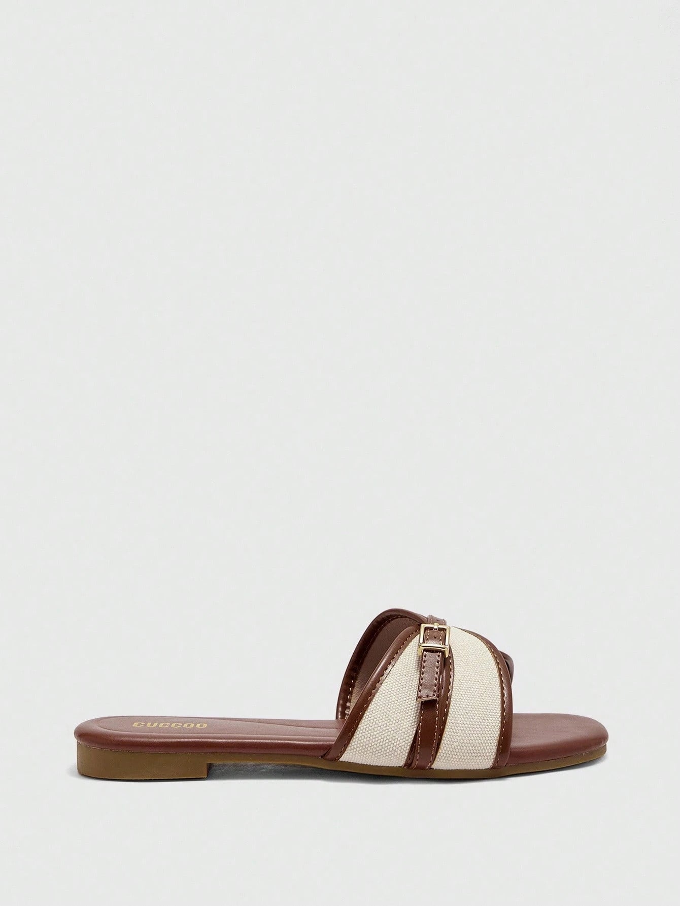 CUCCOO BIZCHIC Women's Fashion Brown Simple Buckle Color Block Flat Sandals Spring Shoes Summer Shoes