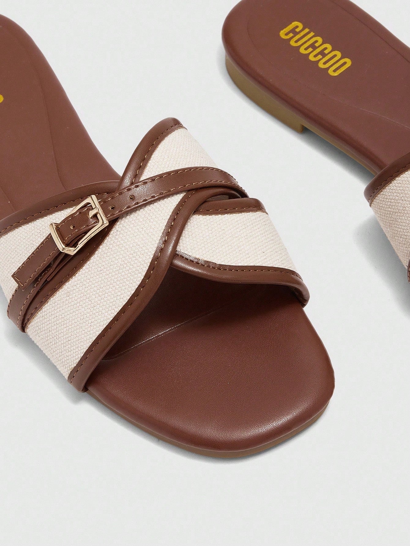 CUCCOO BIZCHIC Women's Fashion Brown Simple Buckle Color Block Flat Sandals Spring Shoes Summer Shoes