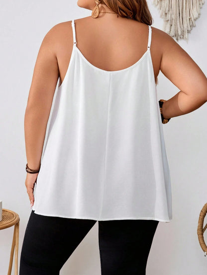 CURVE+ [3pcs Pack]Plus Size Women Loose Fit Camisole Vest Tops, Black, White, Pink, Casual And Elegant For Daily Wear & Vacation, Outfits Beach