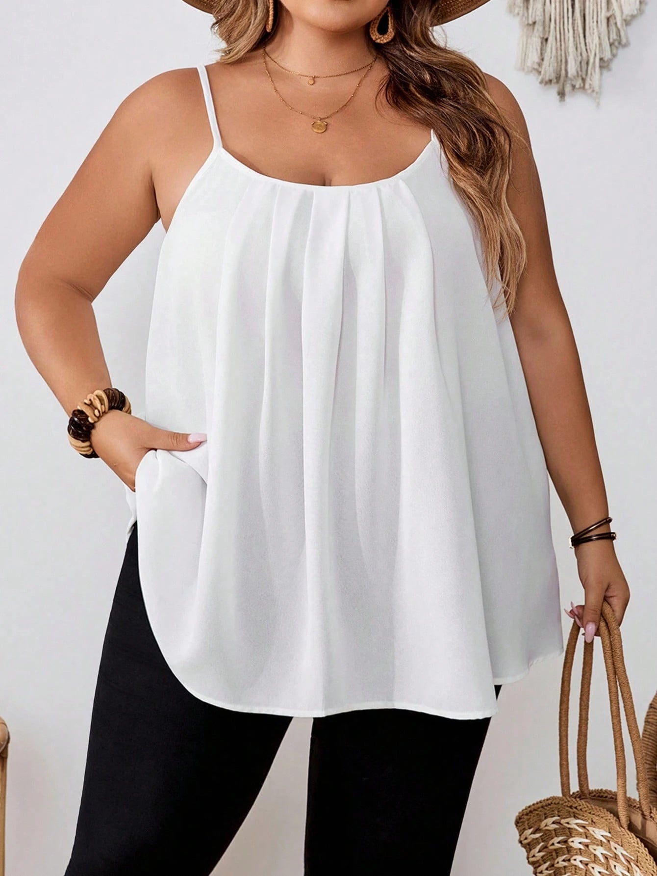 CURVE+ [3pcs Pack]Plus Size Women Loose Fit Camisole Vest Tops, Black, White, Pink, Casual And Elegant For Daily Wear & Vacation, Outfits Beach