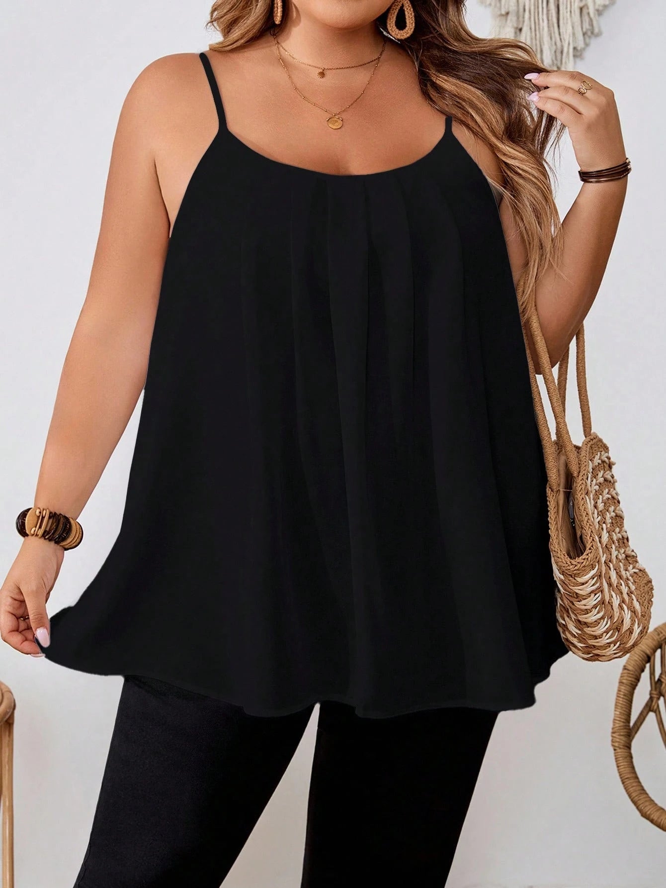 CURVE+ [3pcs Pack]Plus Size Women Loose Fit Camisole Vest Tops, Black, White, Pink, Casual And Elegant For Daily Wear & Vacation, Outfits Beach