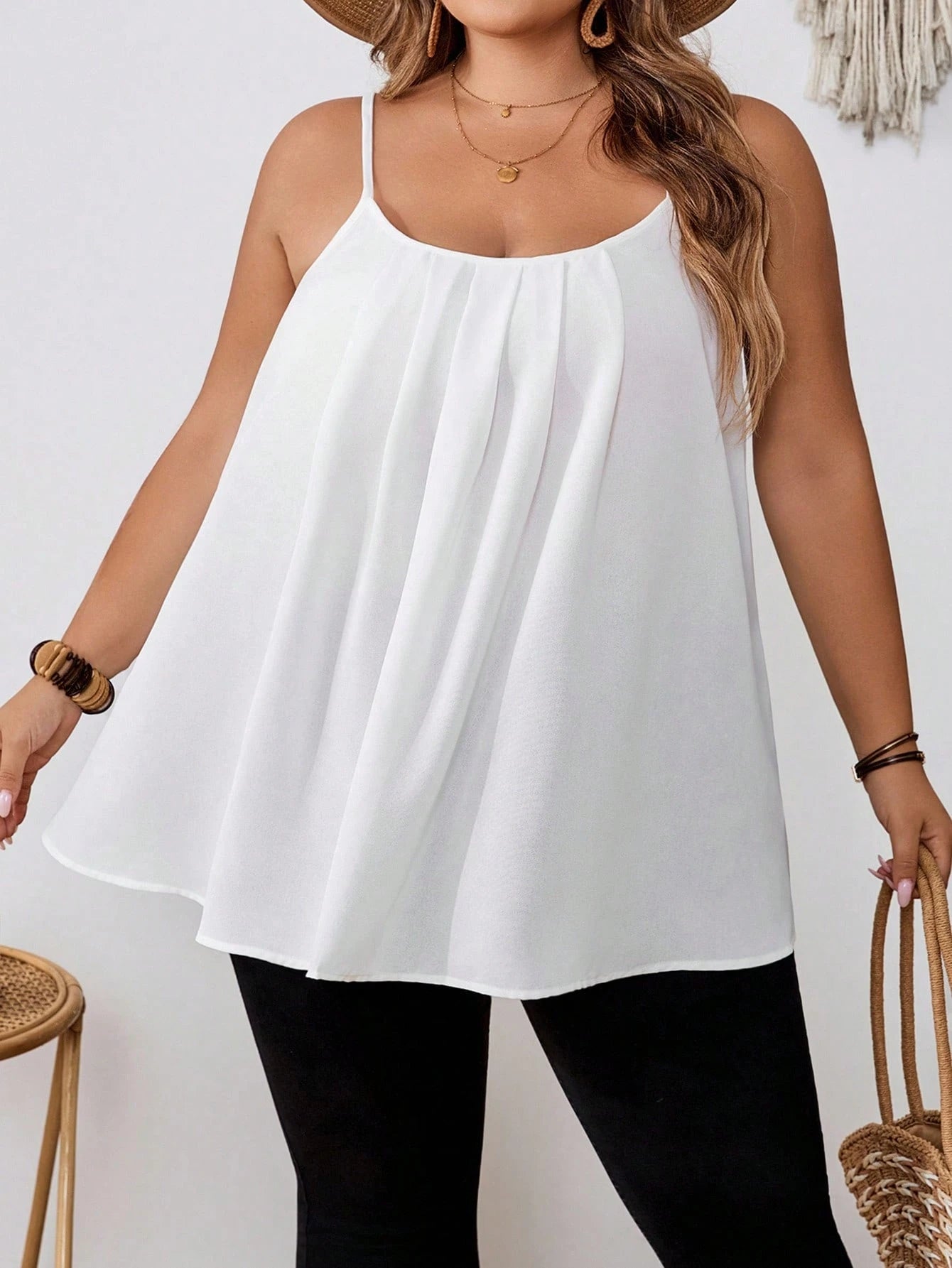 CURVE+ [3pcs Pack]Plus Size Women Loose Fit Camisole Vest Tops, Black, White, Pink, Casual And Elegant For Daily Wear & Vacation, Outfits Beach