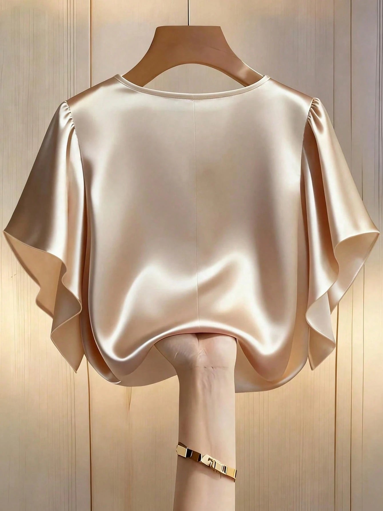 CURVE+ Plus Size Women's Bead Decor Satin Simple Elegant Blouse