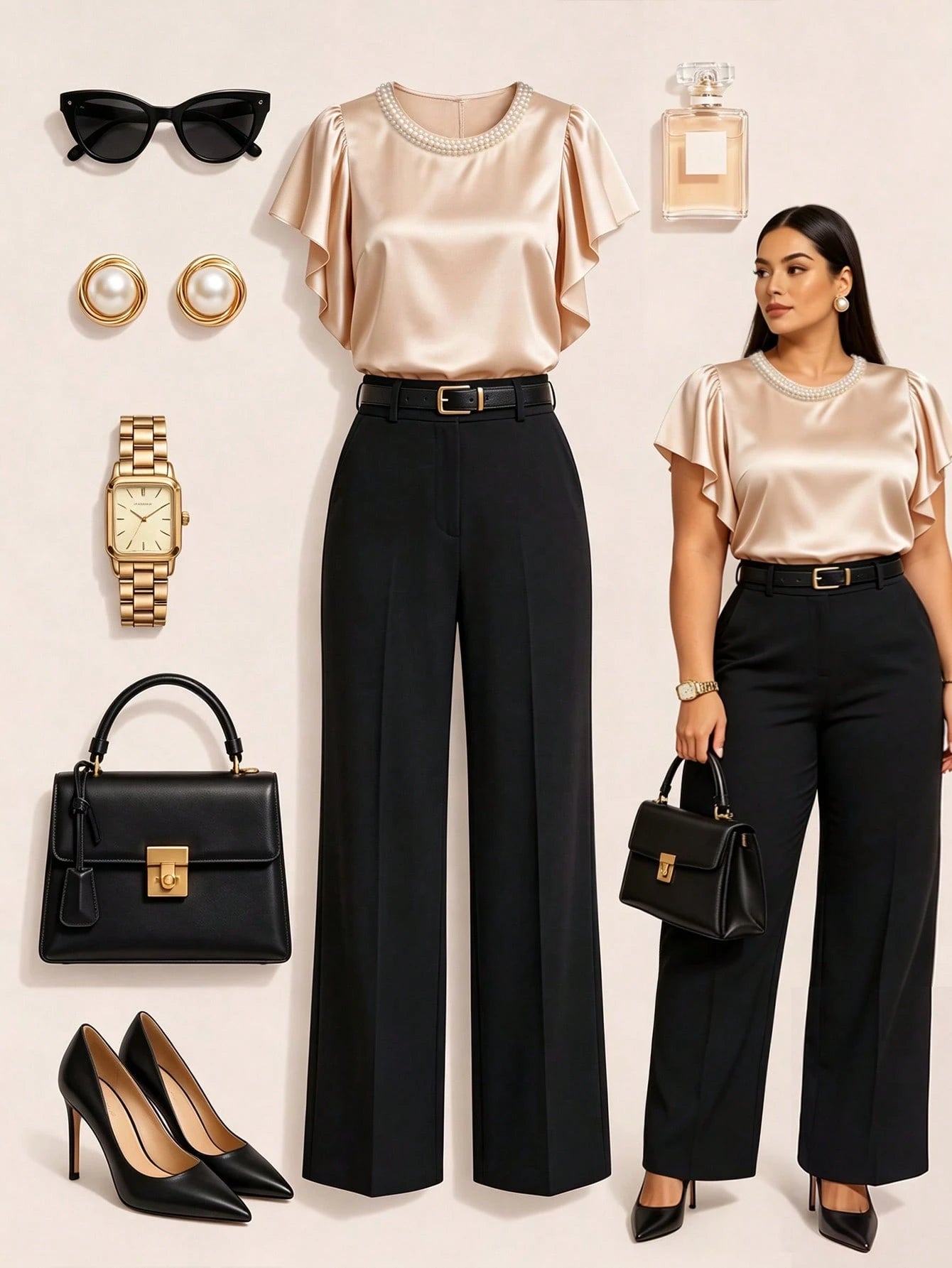CURVE+ Plus Size Women's Bead Decor Satin Simple Elegant Blouse