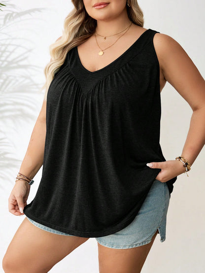 CURVE+ Plus Size Women's Green V-Neck Loose Fit Cami Top