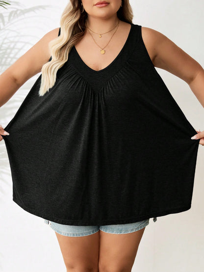 CURVE+ Plus Size Women's Green V-Neck Loose Fit Cami Top