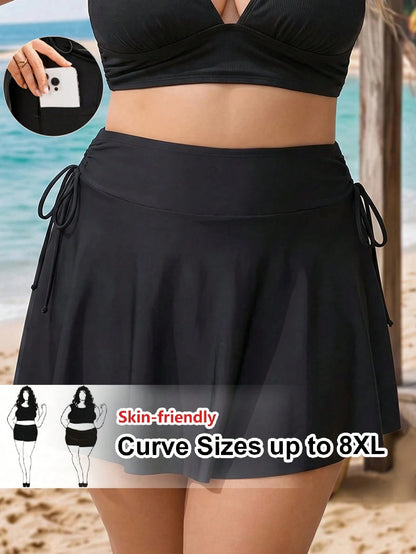 CURVE+ Plus Size Women Summer Beach Vacation Drawstring Ruched Twist Tankini Skirt
