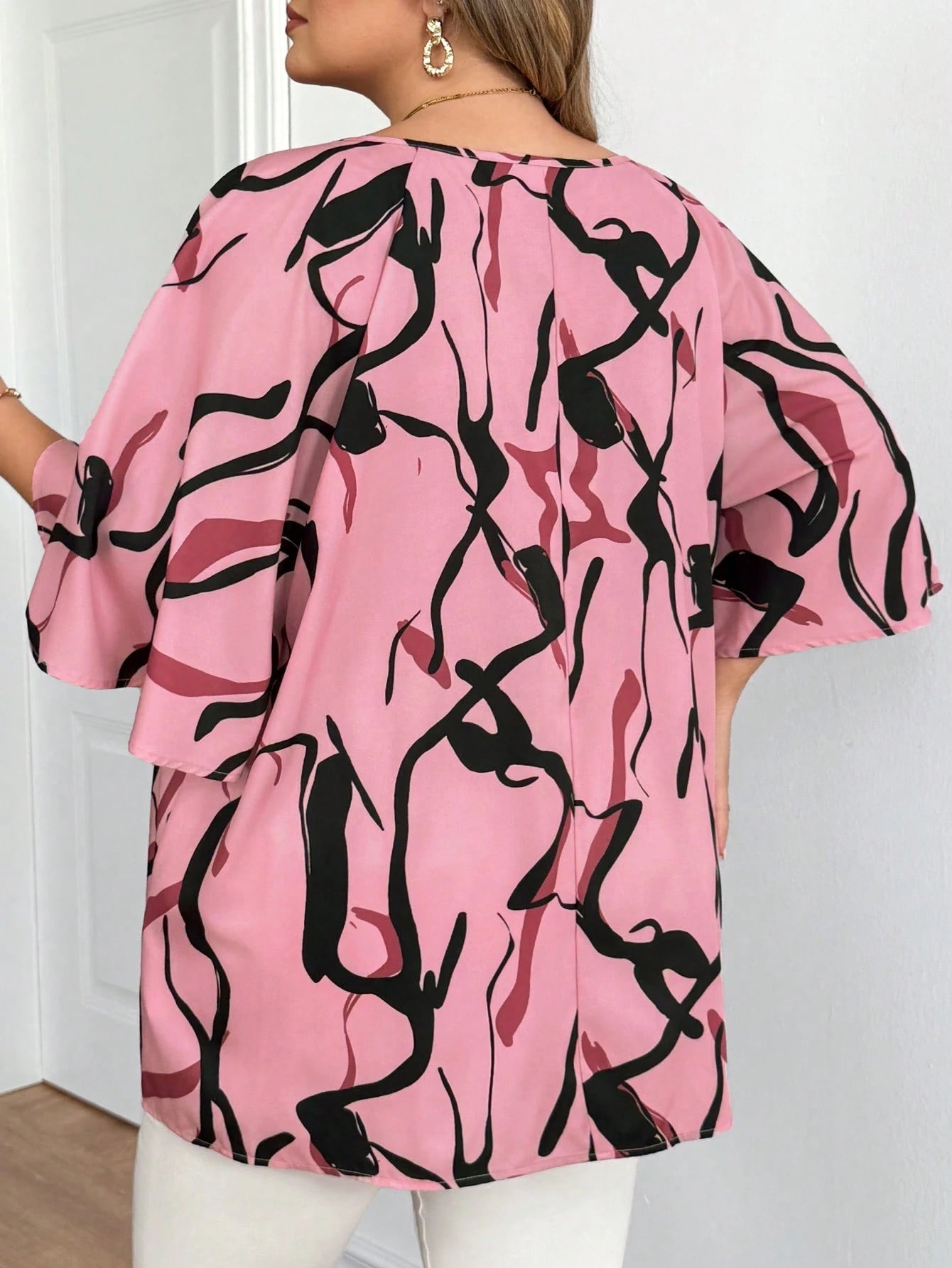 CURVE+ Valentine's Day CURVE PLUS/Valentine's Day/Plus Size Women Tie Collar Casual Versatile Daily Commute Mid-Sleeve Shirt Plus Tops 8xl Clothes