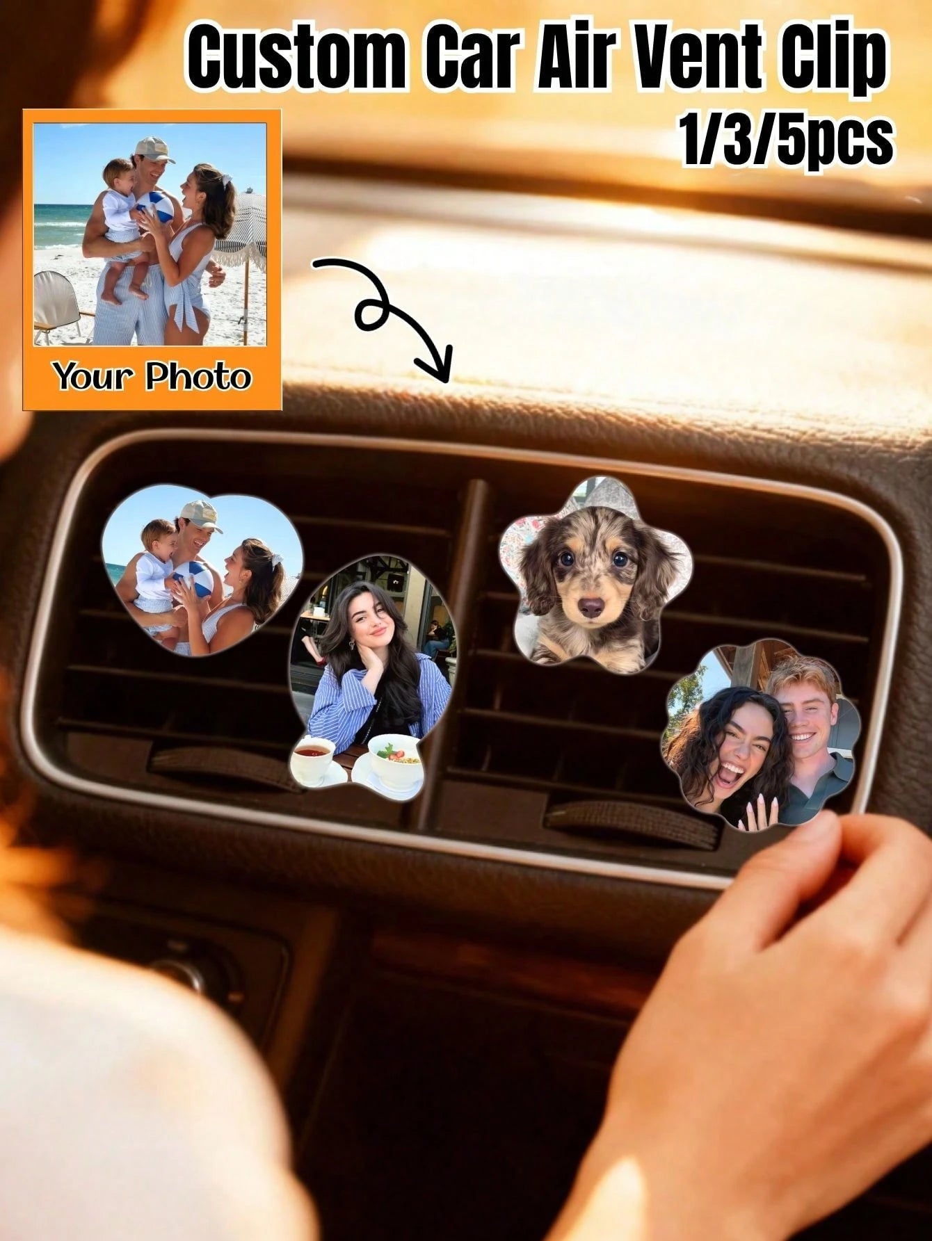 Custom Car Air Vent Photo Decor, Personalized Car AC Vent Photo Ornament, Women's Car Interior Accessories, Car Interior Decoration, Aesthetic Car Decor, Anniversary Gift