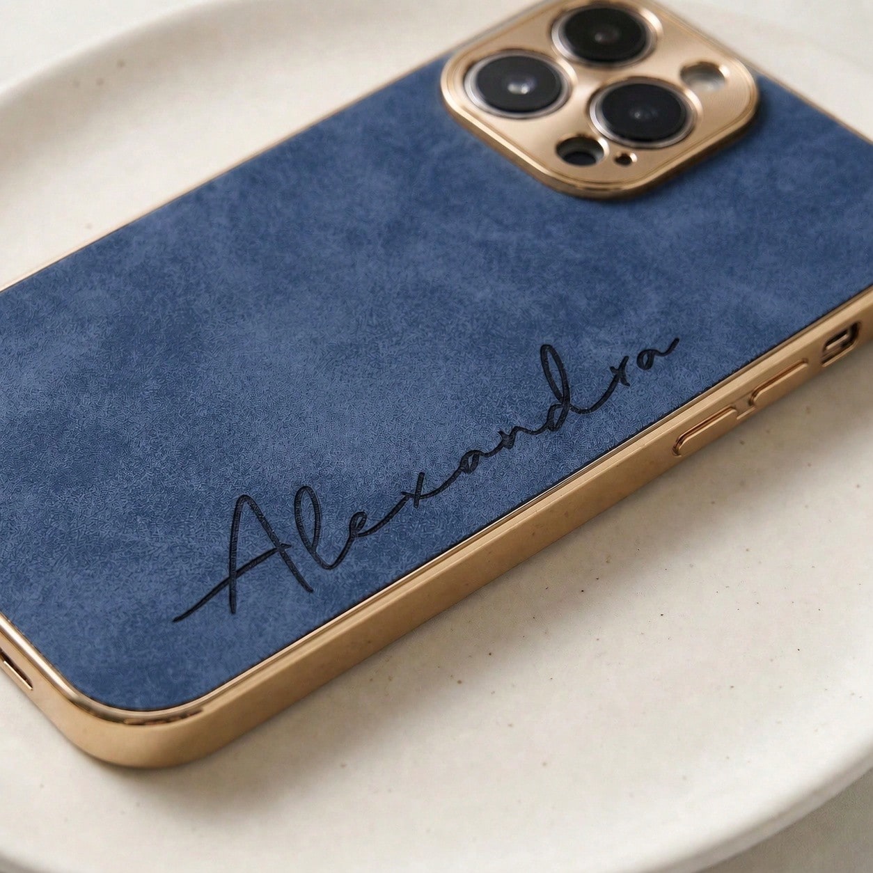 Custom Gold Foil Initials Monogram Faux Leather Phone Case, Electroplated Frame Personalized Engraved Shockproof Protective Cover Compatible WIth IPhone 17 16 15 14 13 12 11 Pro Max Plus, Minimal Luxu