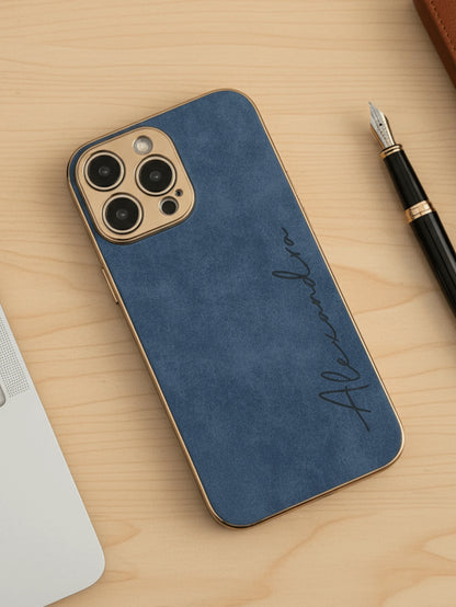 Custom Gold Foil Initials Monogram Faux Leather Phone Case, Electroplated Frame Personalized Engraved Shockproof Protective Cover Compatible WIth IPhone 17 16 15 14 13 12 11 Pro Max Plus, Minimal Luxu