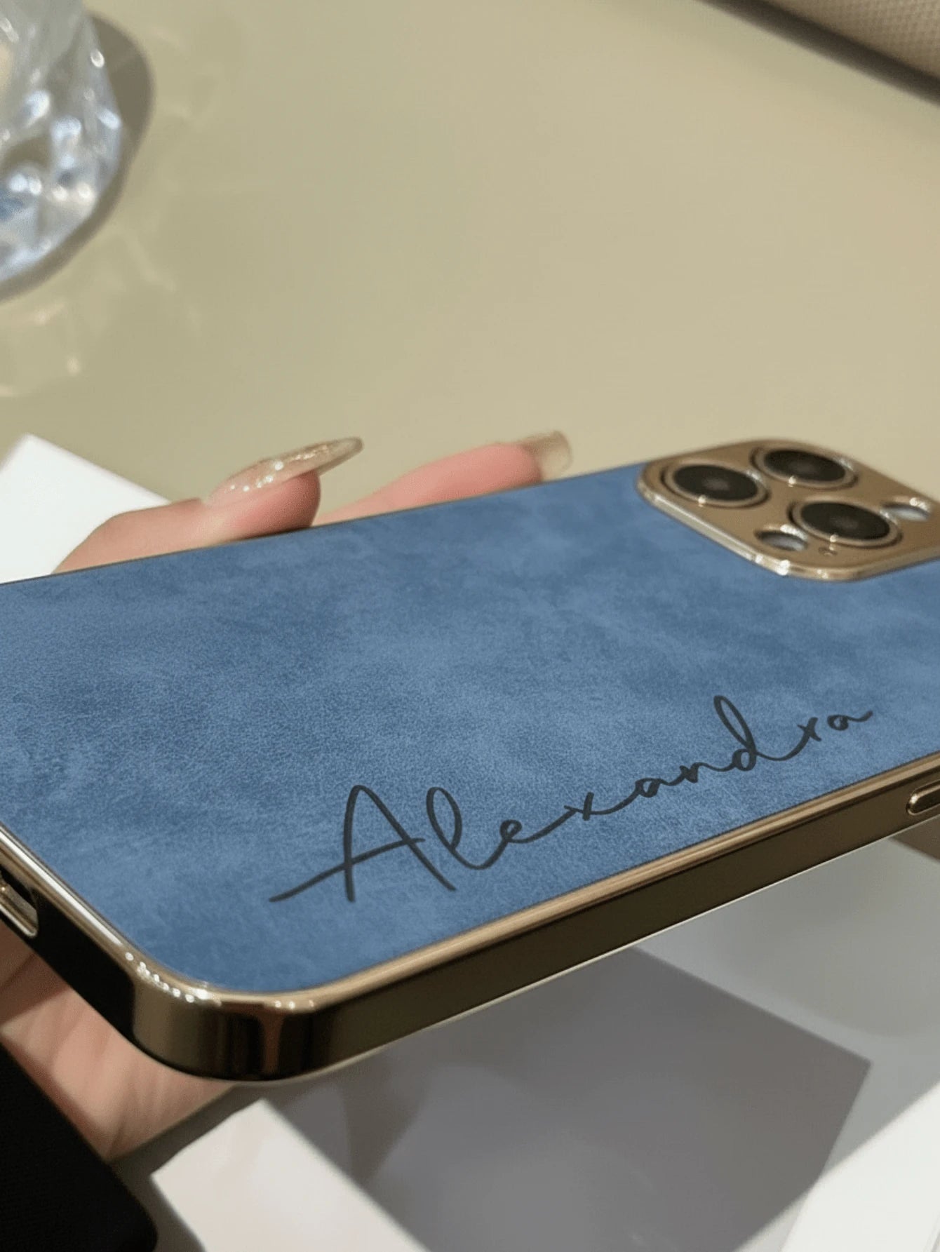 Custom Gold Foil Initials Monogram Faux Leather Phone Case, Electroplated Frame Personalized Engraved Shockproof Protective Cover Compatible WIth IPhone 17 16 15 14 13 12 11 Pro Max Plus, Minimal Luxu