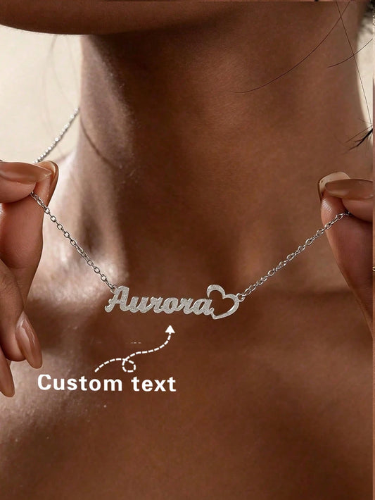 Custom Name Necklace Stainless Steel Heart-Shaped Pendant Personalized Nameplate Jewelry Gold Rose Gold Silver Engraving Option