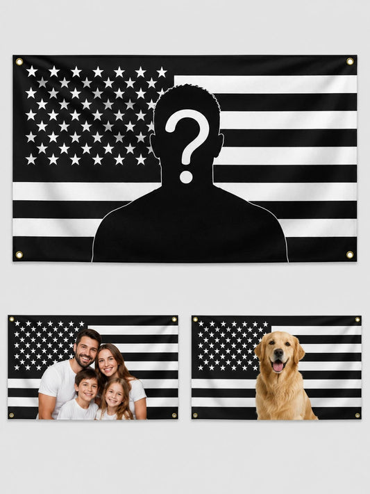 Custom Photo American Flag, Personalized Black And White Patriotic Wall Flag With Your Picture, Family Pet Portrait Banner With Metal Grommets, Indoor Outdoor Home Porch Garage Dorm Party Decoration