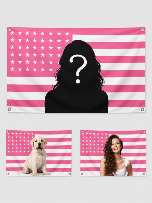 Custom Photo Pink American Flag, Personalized Patriotic Portrait Banner With Your Picture, Family Pet Couple Photo Wall Flag With Metal Grommets, Indoor Outdoor Bedroom Dorm Porch Party Decoration, Me