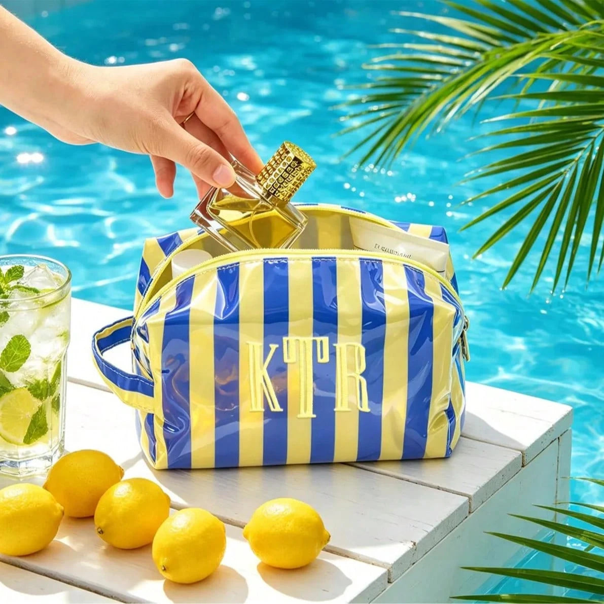 Custom Striped Toiletry Bag, Personalized Travel Storage Bag, Waterproof Name Makeup Organizer, Travel Makeup Bag, Vacation Gift, Waterproof Storage Bag, Summer Storage Bag, Personalized Storage Bag
