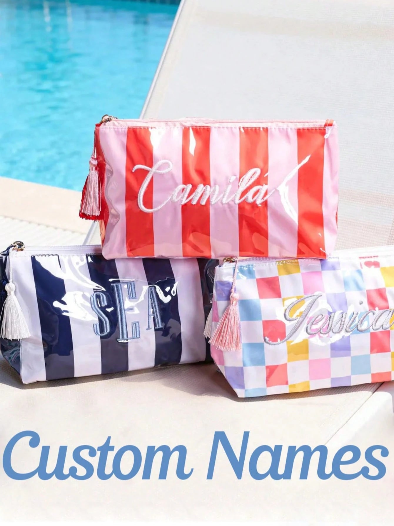 Custom Striped Toiletry Bag, Personalized Travel Storage Bag, Waterproof Name Makeup Organizer, Travel Makeup Bag, Vacation Gift, Waterproof Storage Bag, Summer Storage Bag, Personalized Storage Bag