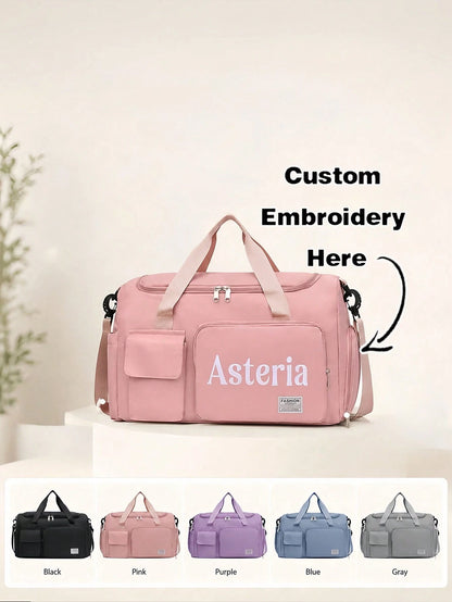 Customizable Name Large Capacity Travel Tote Bag, Suitable For Girls, Boys And Teenagers, Lightweight Sports Fitness Bag With Shoe Compartment, Can Be Used As Carry-On Luggage, Perfect For Travel, Sch