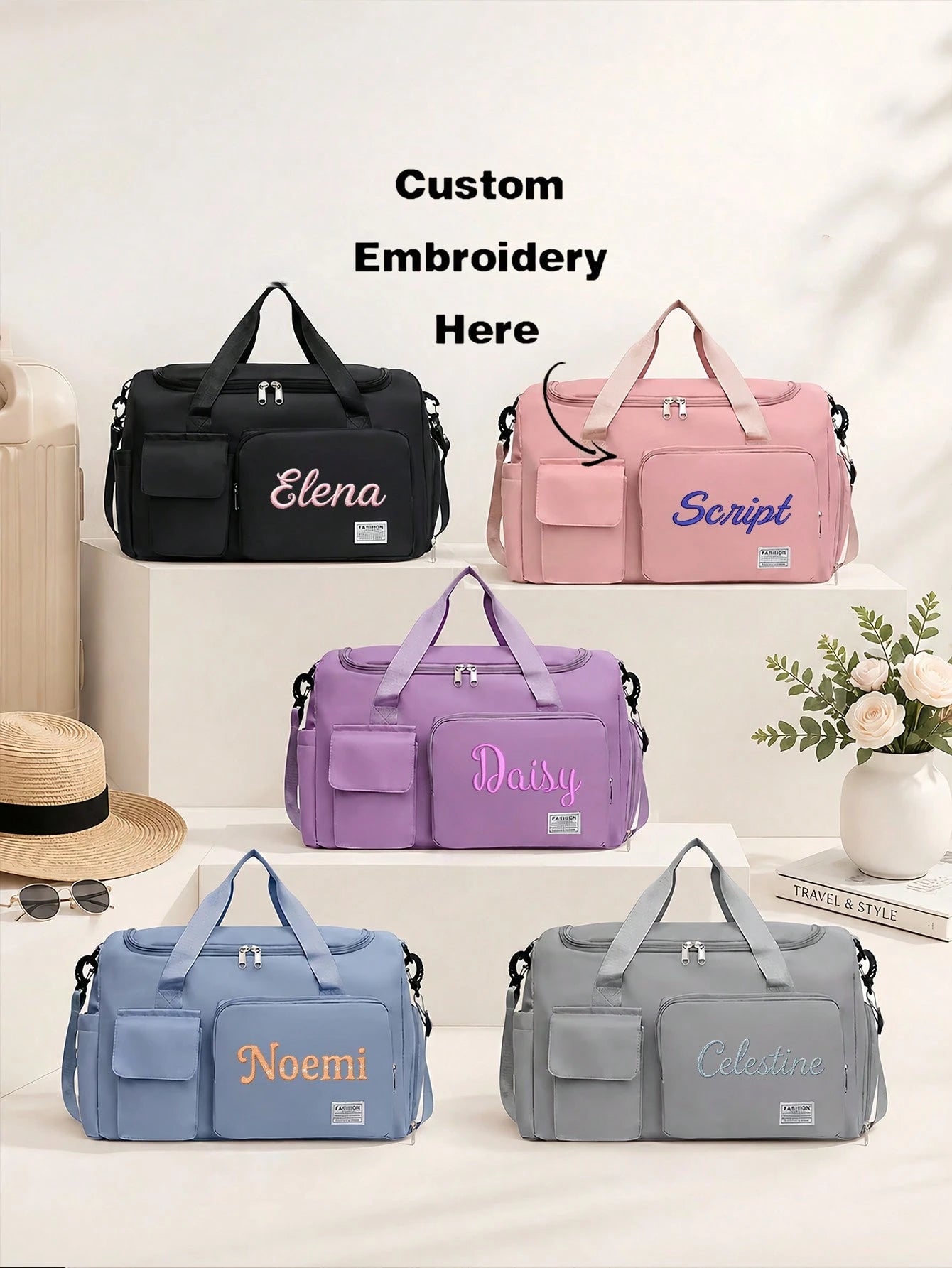 Customizable Name Large Capacity Travel Tote Bag, Suitable For Girls, Boys And Teenagers, Lightweight Sports Fitness Bag With Shoe Compartment, Can Be Used As Carry-On Luggage, Perfect For Travel, Sch